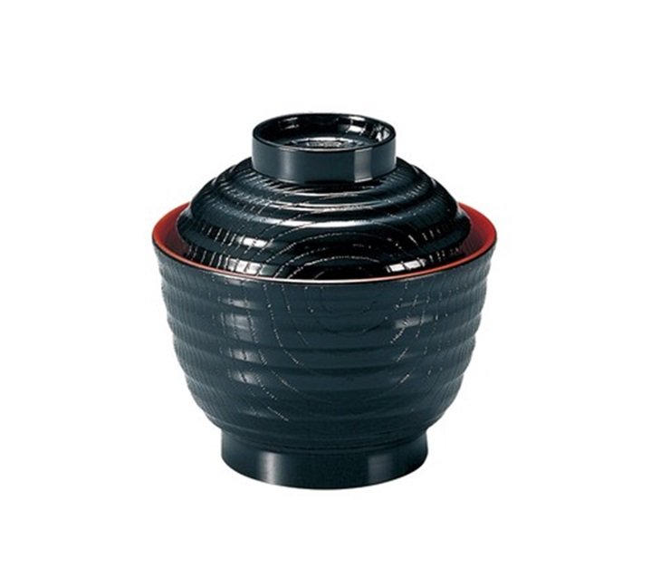 Red & Black Soup Bowl w/Lid Made In Japan