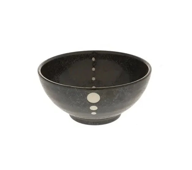 7.25" Black Donburi Bowl w/White Dots