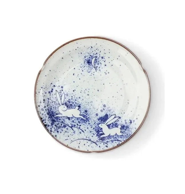 8.75" Round Plate Rabbits In The Moonlight
