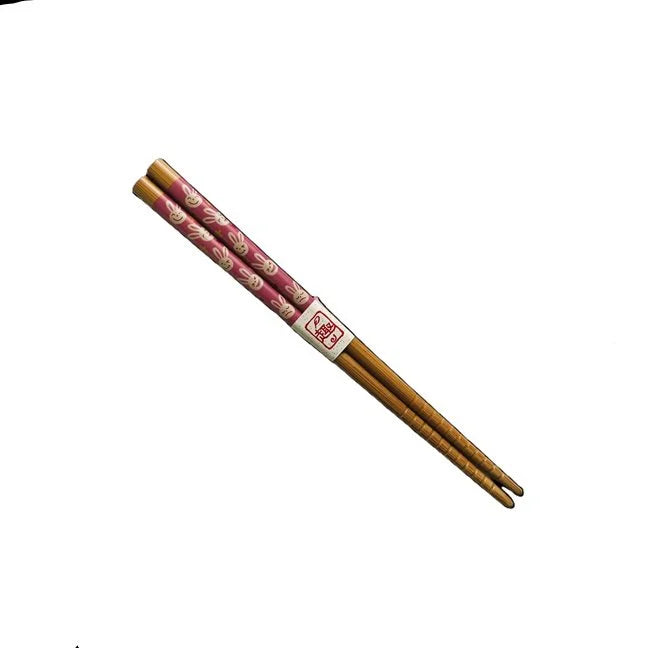 6.5" Bamboo Children's Chopsticks Pink w/Rabbits