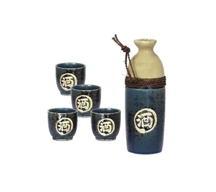 Sake Set w/4 Cups Green