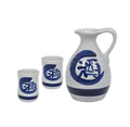 Sake Set w/2 Cups Blue & White Made In Japan