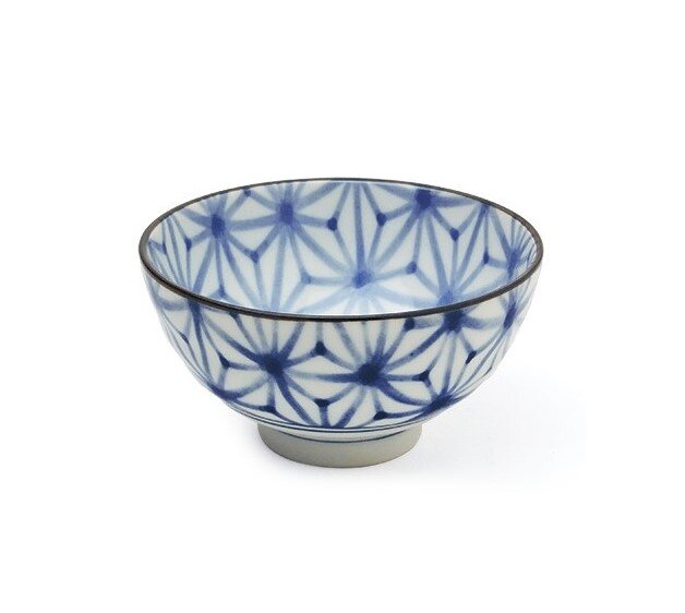 4.25" Rice Bowl Blue & White Geometric
