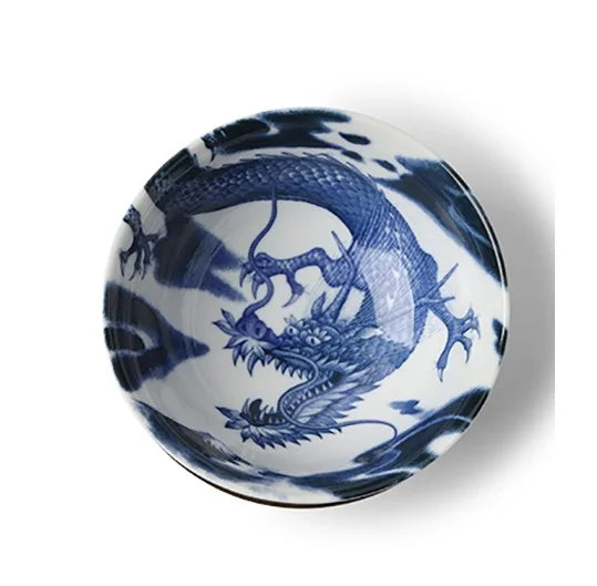 8.25" Bowl Blue &amp; White Dragon And Waves
