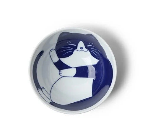 4.5" Blue &amp; White  Cat Rice Bowl