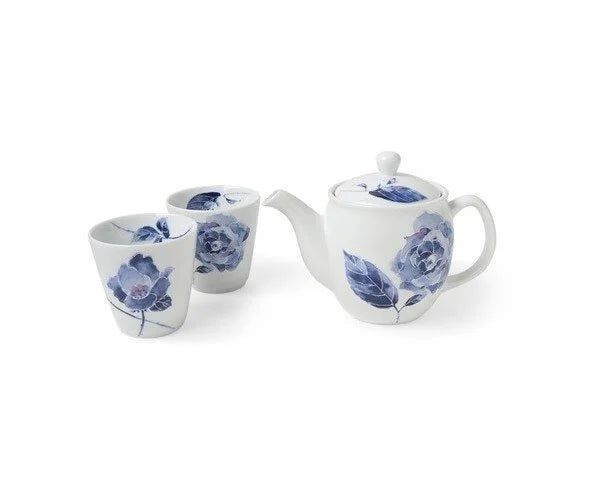 Hana Bloom Blue Rose Tea Set w/2 Cups