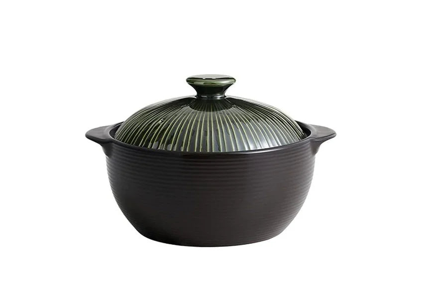 8.75" Donabe Black w/Green Lid