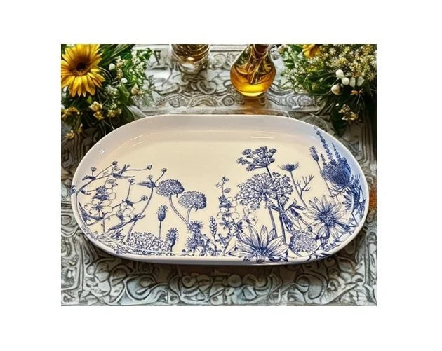 Caskata 16" x 9" Oval Platter Blue Flowers
