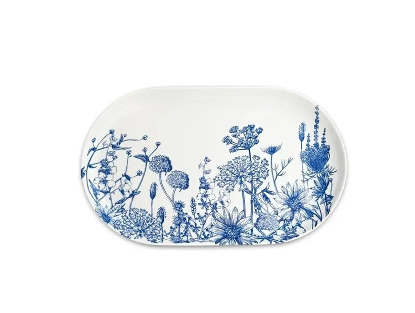 Caskata 16" x 9" Oval Platter Blue Flowers