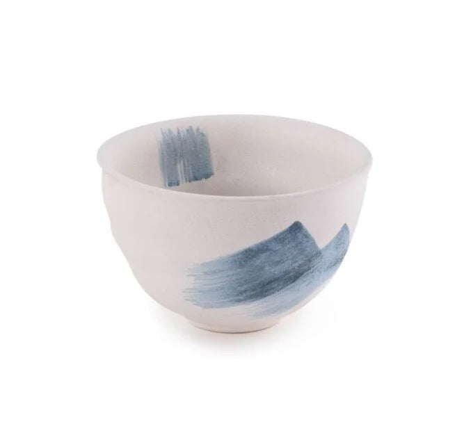 4.5" Bowl White w/Blue Brush Strokes