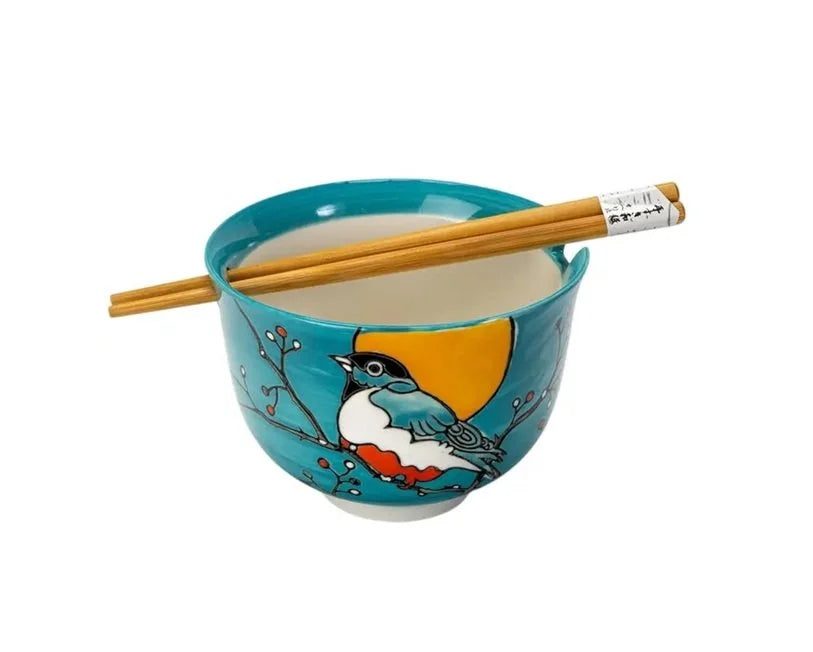 5" Donburi w/Chopsticks Blue w/Robin